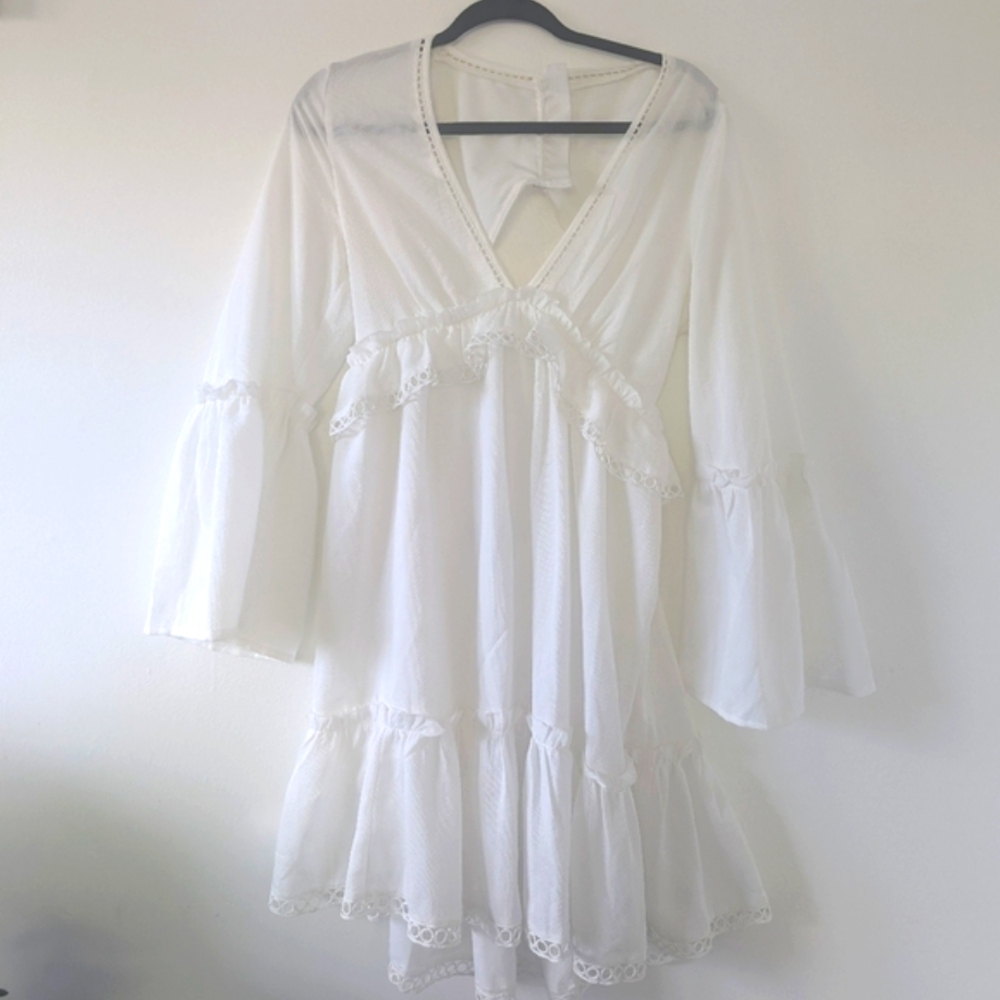 ASOS White Flowy Ruffle Lace Dress - Picture 3 of 4